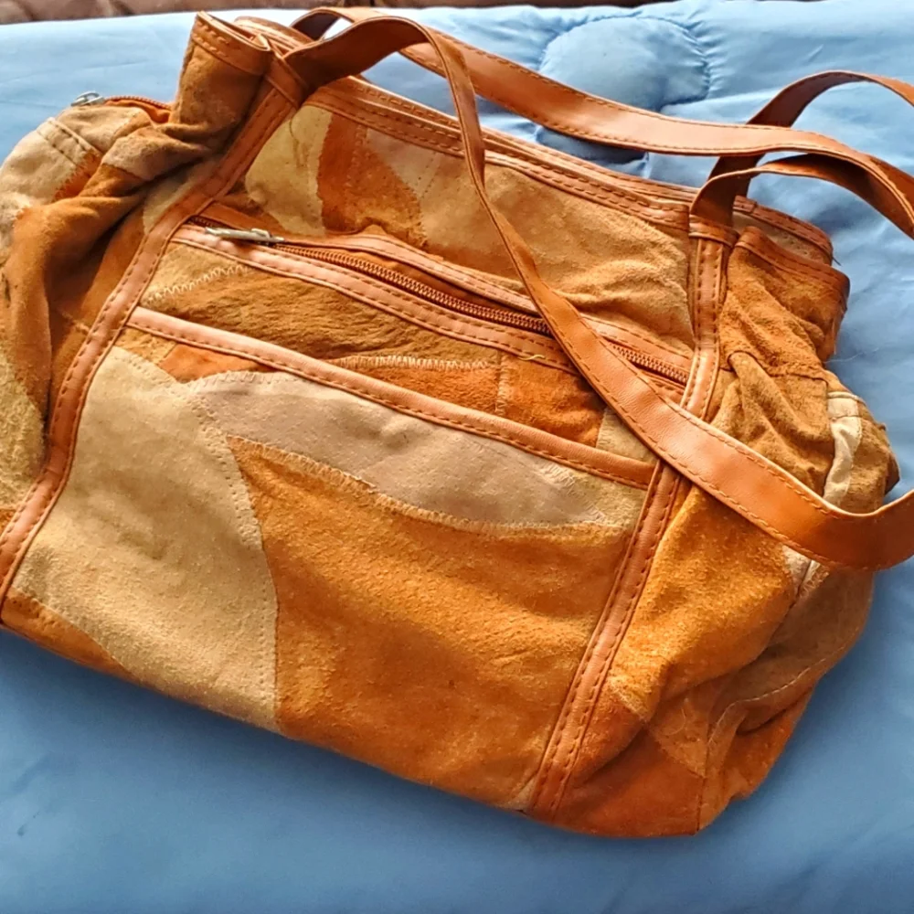Suede Patchwork Handbag, Large Capacity, Multiple Pockets - Picture 1 of 13